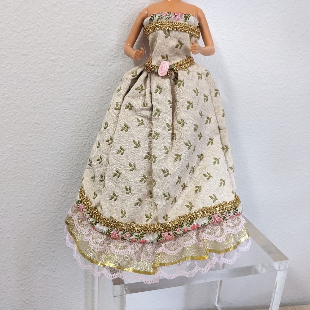 Elegant Barbie Doll Strapless Gown Dress, Handmade